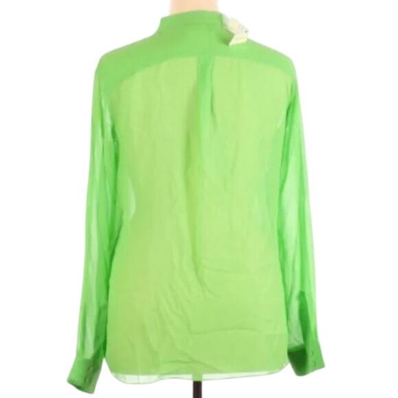 Erin Fetherston Long Sleeve Neon Green Silk Button Down Blouse NWT XL - Picture 3 of 4